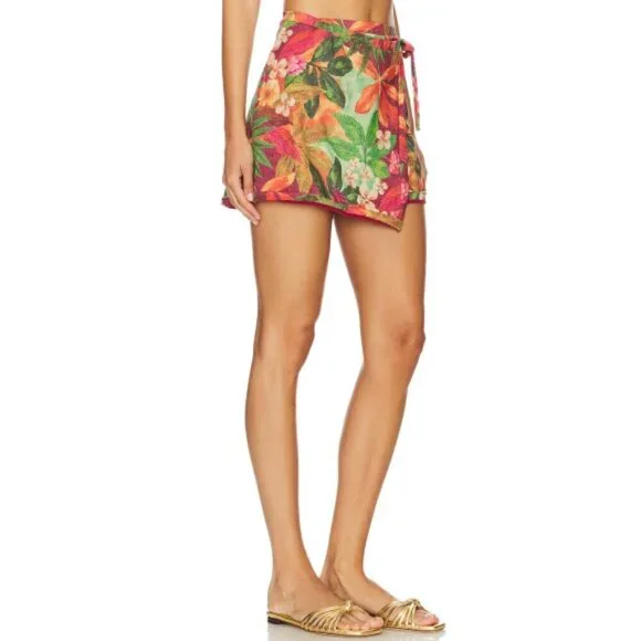 ONIA 'Stella' Wrap-Front Swimsuit Cover-Up Skirt, Rhubarb Multi Metallic